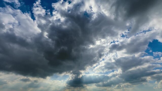 Fast moving clouds and sun,Cloudy sky in summer,Cloud time lapse nature background.