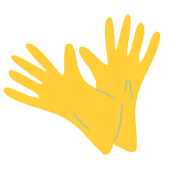 Yellow rubber gloves. Latex gloves as a symbol of protection against viruses and bacteria. Hygiene, cleaning, wash, housekeeping work. Work and protective equipment. Vector illustration in flat style
