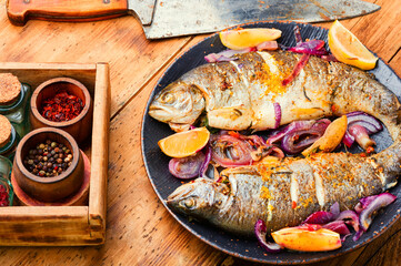 Baked trout with lemon,fish dish