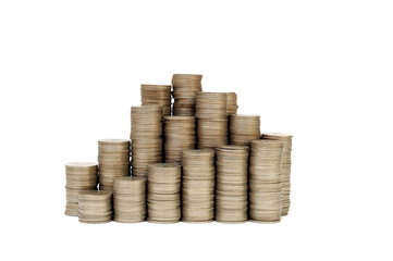 Coins stacked to save money and business investment growth concept.