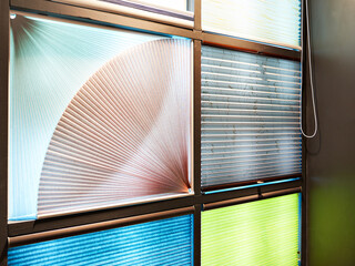 Blinds on windows in household store