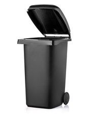 Black garbage bin on the white background - obrazy, fototapety, plakaty