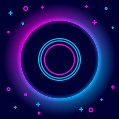 Glowing neon line Plate icon isolated on black background. Cutlery symbol. Restaurant sign. Colorful outline concept. Vector