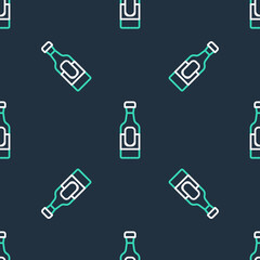 Line Wine bottle icon isolated seamless pattern on black background. Vector