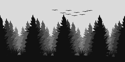 pine forest tree silhouette vector background for background template, banner, backdrop, wallpaper and poster