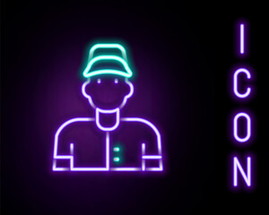 Glowing neon line Baseball player icon isolated on black background. Colorful outline concept. Vector