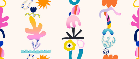 Colorful hand drawn cute abstract pattern. Modern collage seamless pattern design. 