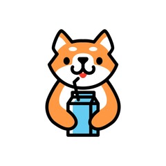 cute shiba inu milk dog cartoon logo vector icon illustration