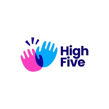 high five hand gesture overlay overlapping color logo vector icon illustration
