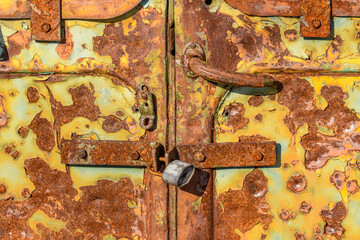 detail of lock on old rusty container door