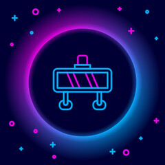 Glowing neon line Road barrier icon isolated on black background. Symbol of restricted area which are in under construction processes. Repair works. Colorful outline concept. Vector