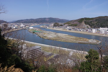 Naklejka premium 宮城県石巻市、日和山から望む中瀬公園