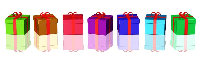 eine Reihe bunter Geschenkpakete
