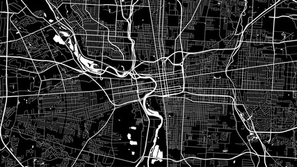 Black and white vector background map, Columbus city area streets and water cartography illustration.