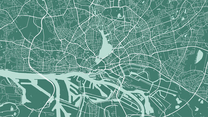Green vector background map, Hamburg city area streets and water cartography illustration. - obrazy, fototapety, plakaty