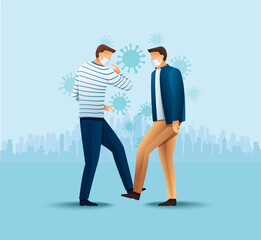 Obraz premium People greeting with foots. Foot shake. Safe greeting to prevent Covid-19 coronavirus