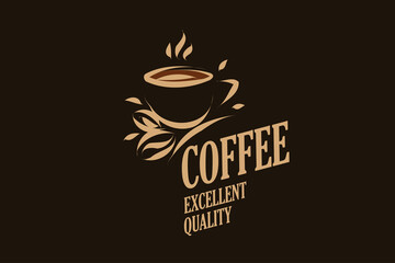 Vector logo with a drawn coffee cup on a dark background