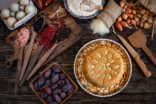 Local foods concept. Different kinds of pilaf on the table. Perde pilavı and ters &ccedil;evirme pilav