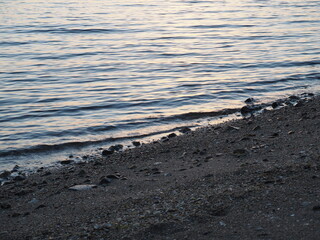 夕暮れ時の波打ち際