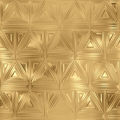 Gold 3d seamless pattern, golden triangles, glitter texture