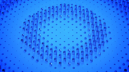 Blue ripple of glass cylinders 3D render