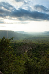 Scenery of mountain range at sunrise.
