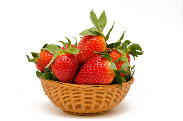 ripe strawberry in basket isolated on white background