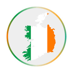 Ireland icon. Shape of the country with Ireland flag. Round sign with flag colors gradient ring. Beautiful vector illustration.