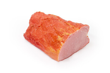 Boiled-smoked pork loin on a white background