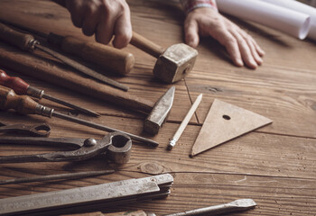 Man working on a carpentry project