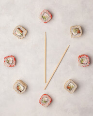 Fototapeta na wymiar Different rolls and sushi. Asian cuisine.