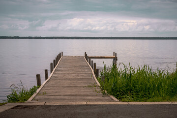 Naklejka premium A jetty with a view at the Steinhuder Meer near Hagenburg, Lower Saxony, Germany