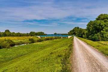 Dorsten, North Rhine-Westphalia, Germany - May 07, 2020: Bridge over the Lippe River
