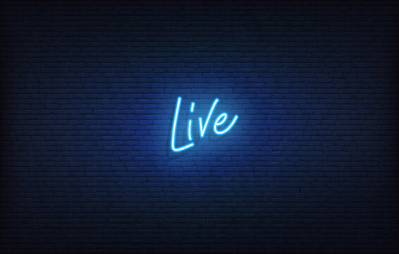 Live neon sign. Glowing neon lettering Live template