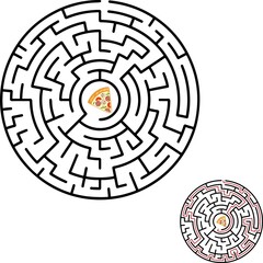 Labyrinth shape design element. Three entrance, one exit and one right way to go,