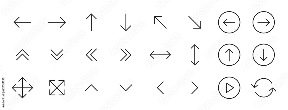 Sticker set of 24 arrows web icons in line style. arrow, arrows. vector illustration.