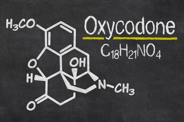 Blackboard with the chemical formula of Oxycodone