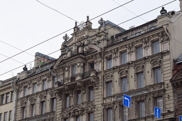 historical building, classical style in architecture, details of the facade