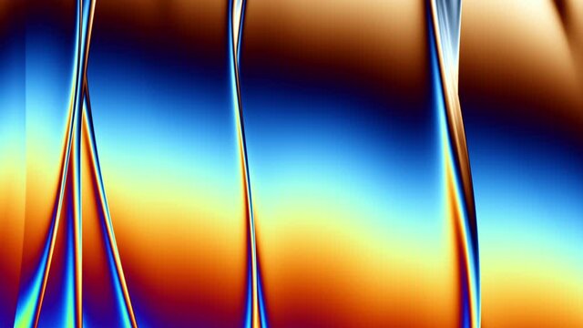 Abstract colorful wavy background in bright blue, orange, green and red color. Halographic gradient. Multicolor metallic surface. Modern colorful wallpaper. Seamless loop animation. 3d rendering.