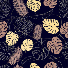 Seamless vector texture. tropical pattern with colorful plants and leaves.