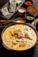 Pork stew with pickles, and blue mold cheese