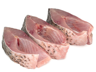 Carp steaks on white background, close up