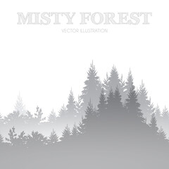 Misty forest. Minimal coniferous landscape. Nature nackground