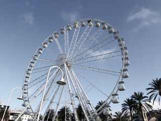 Genoa, Italy- April 01, 2021: Panoramic view of the waterfront and the old italian sea port in Genova by spring with blue sky and clear water.