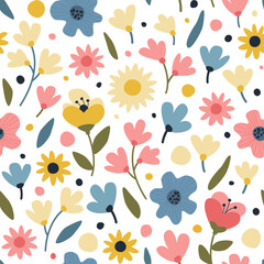 Floral elements seamless pattern on a white background.