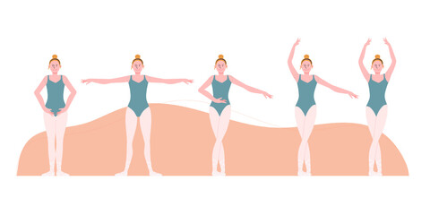 Five basic positions of ballet in flat style vector