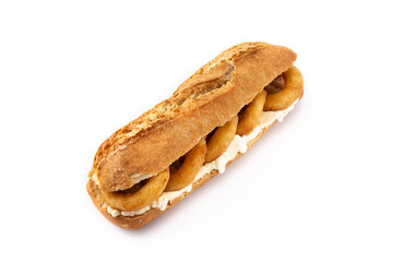 Calamari rings sandwich isolated on white background, typical food from Madrid
