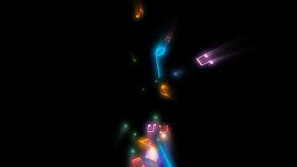 Musical note streaming up in melody with composer. Musical Notes Flying. Animation 4k