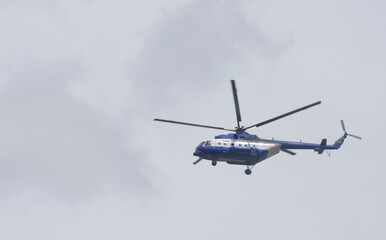 ROSTOV-ON-DON, RUSSIA- MAY 11- Police helicopter monitoring the situation on May 11,2015 in Rostov-on-Don