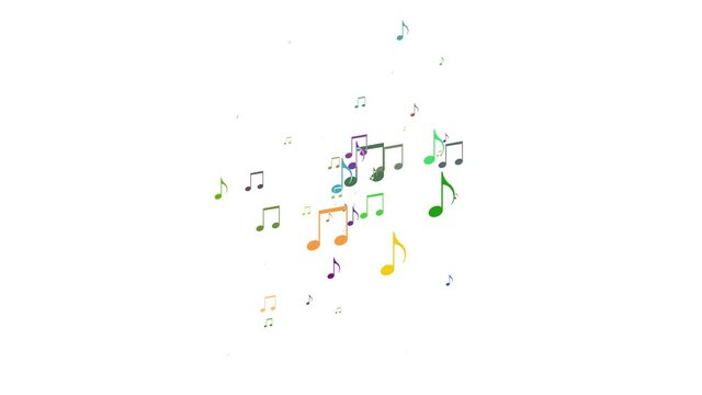 Musical note streaming up in melody with composer. Musical Notes Flying. Animation 4k